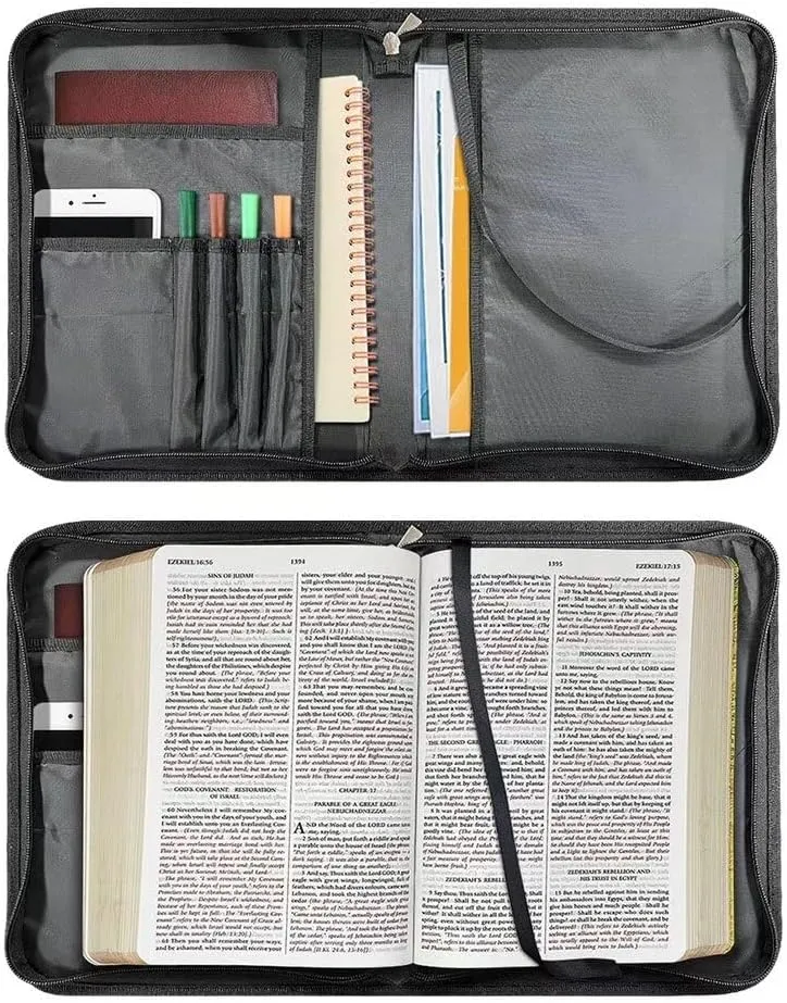 Bible Cover Case for Women, PU Bible Bag with Shoulder Strap Carrying Handle and Zippered Pocket