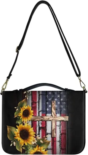 Bible Cover Case for Women, PU Bible Bag with Shoulder Strap Carrying Handle and Zippered Pocket