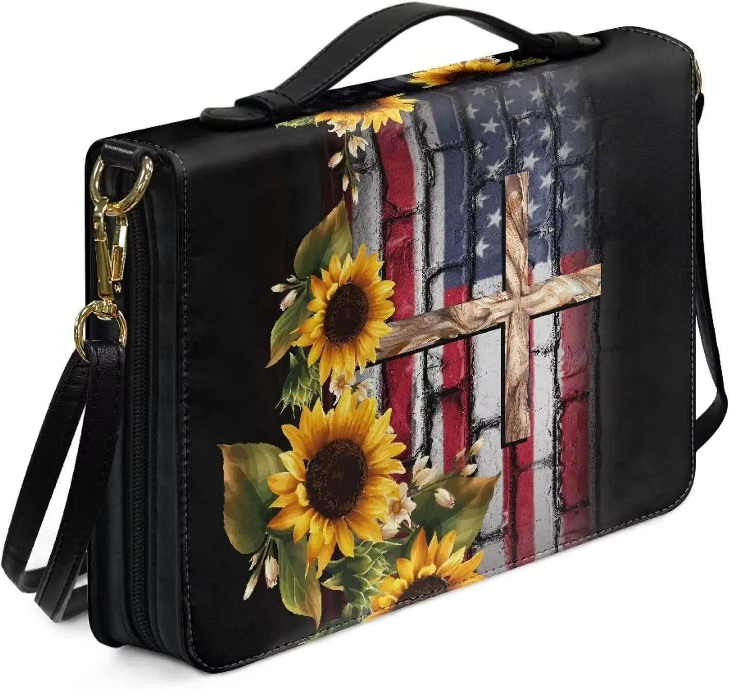 Bible Cover Case for Women, PU Bible Bag with Shoulder Strap Carrying Handle and Zippered Pocket