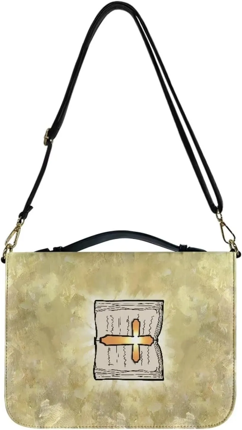 Bible Cover Case for Women, PU Bible Bag with Shoulder Strap Carrying Handle and Zippered Pocket