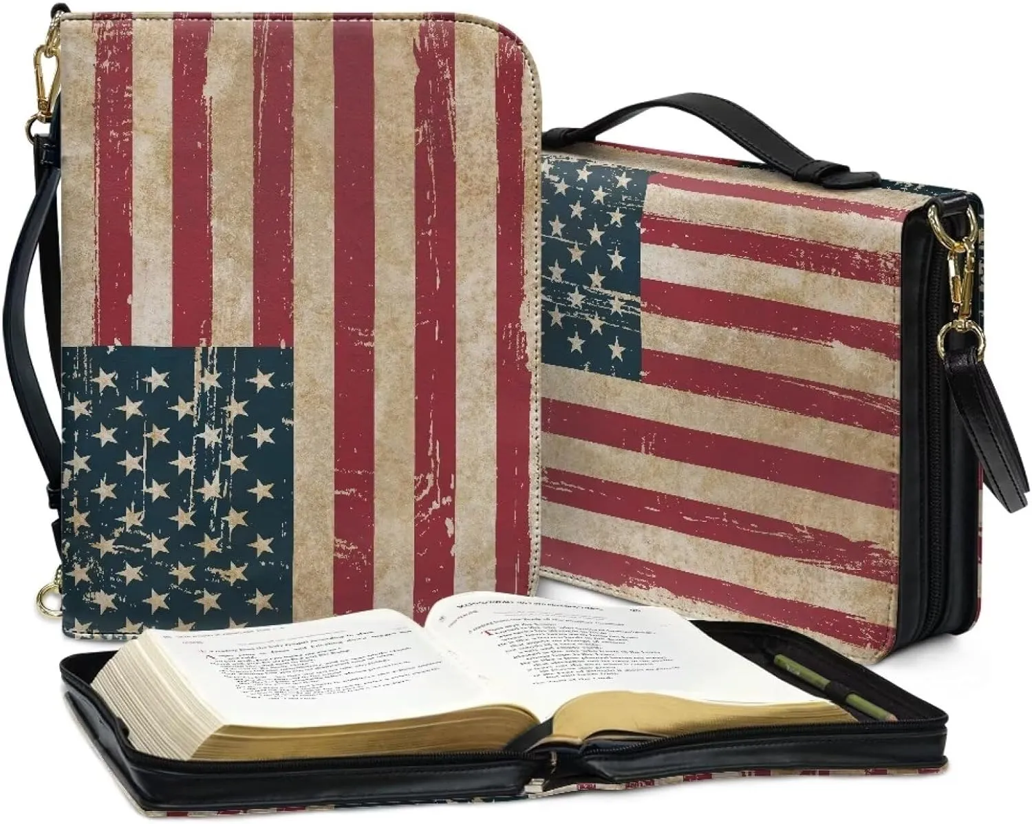 Bible Cover Case for Women, PU Bible Bag with Shoulder Strap Carrying Handle and Zippered Pocket
