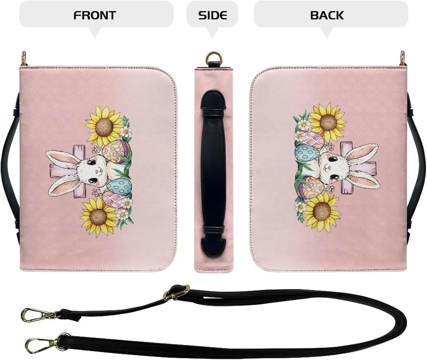 Bible Cover Case for Women, PU Bible Bag with Shoulder Strap Carrying Handle and Zippered Pocket