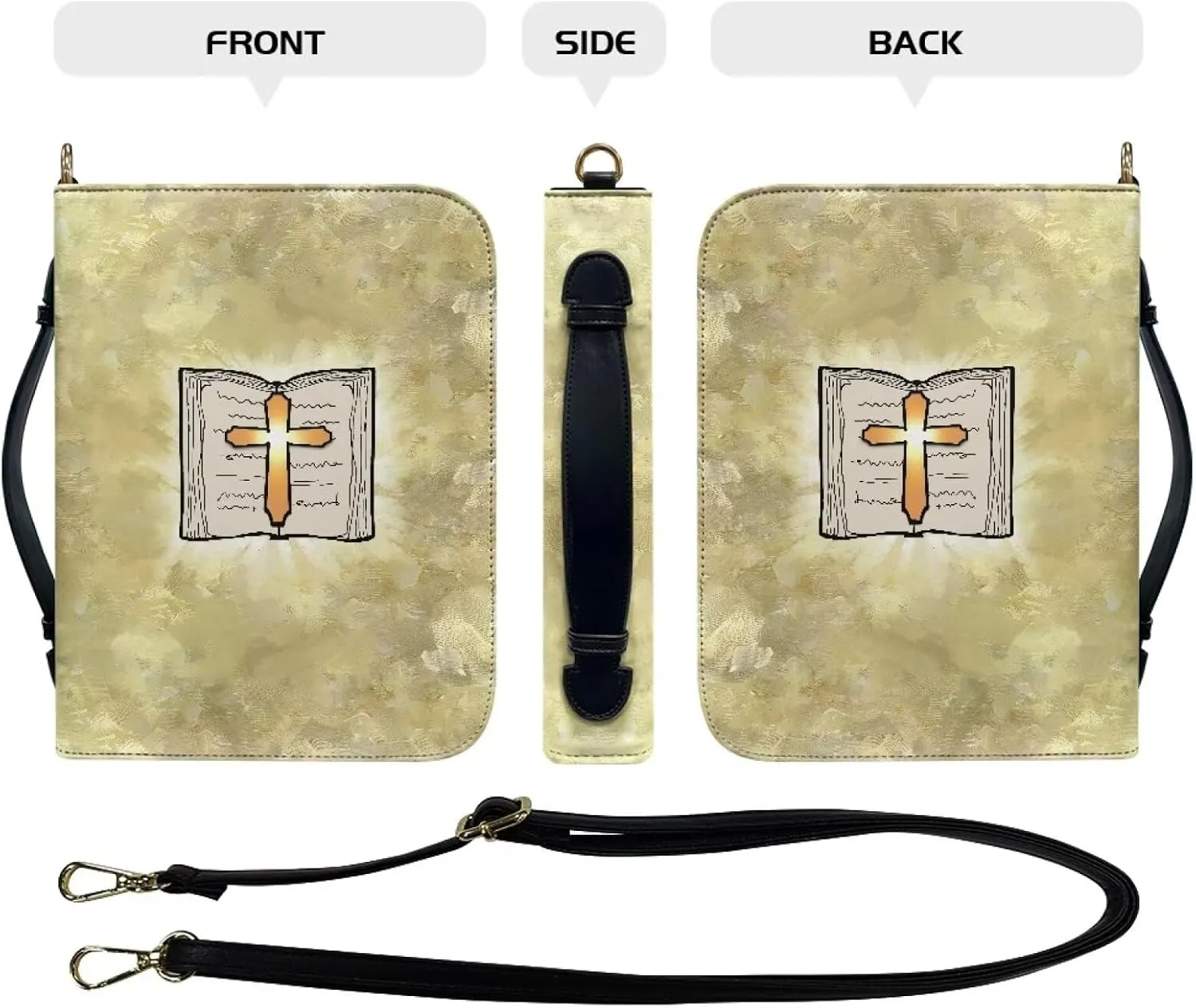 Bible Cover Case for Women, PU Bible Bag with Shoulder Strap Carrying Handle and Zippered Pocket