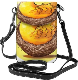 Bird'S Nest Golden Chicken Zippered Crossbody Bag, Women'S Shoulder Bag With Card Slot, Removable Shoulder Strap, 7.6 X 4.9 In., Black