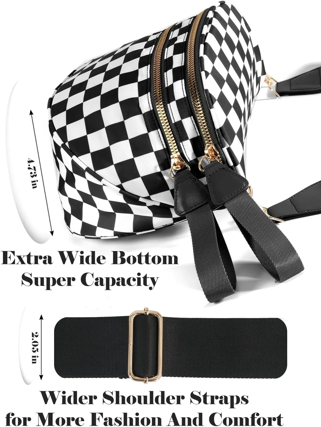 Black and White Checkered Crossbody Bag Bum Bag for Women,Spacious Checkered Purse Fanny Packs Belt Bag