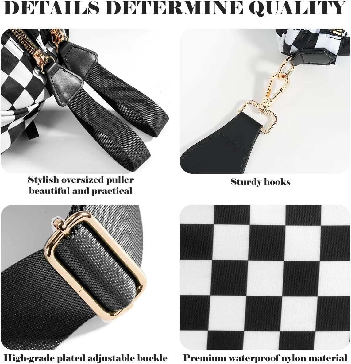 Black and White Checkered Crossbody Bag Bum Bag for Women,Spacious Checkered Purse Fanny Packs Belt Bag