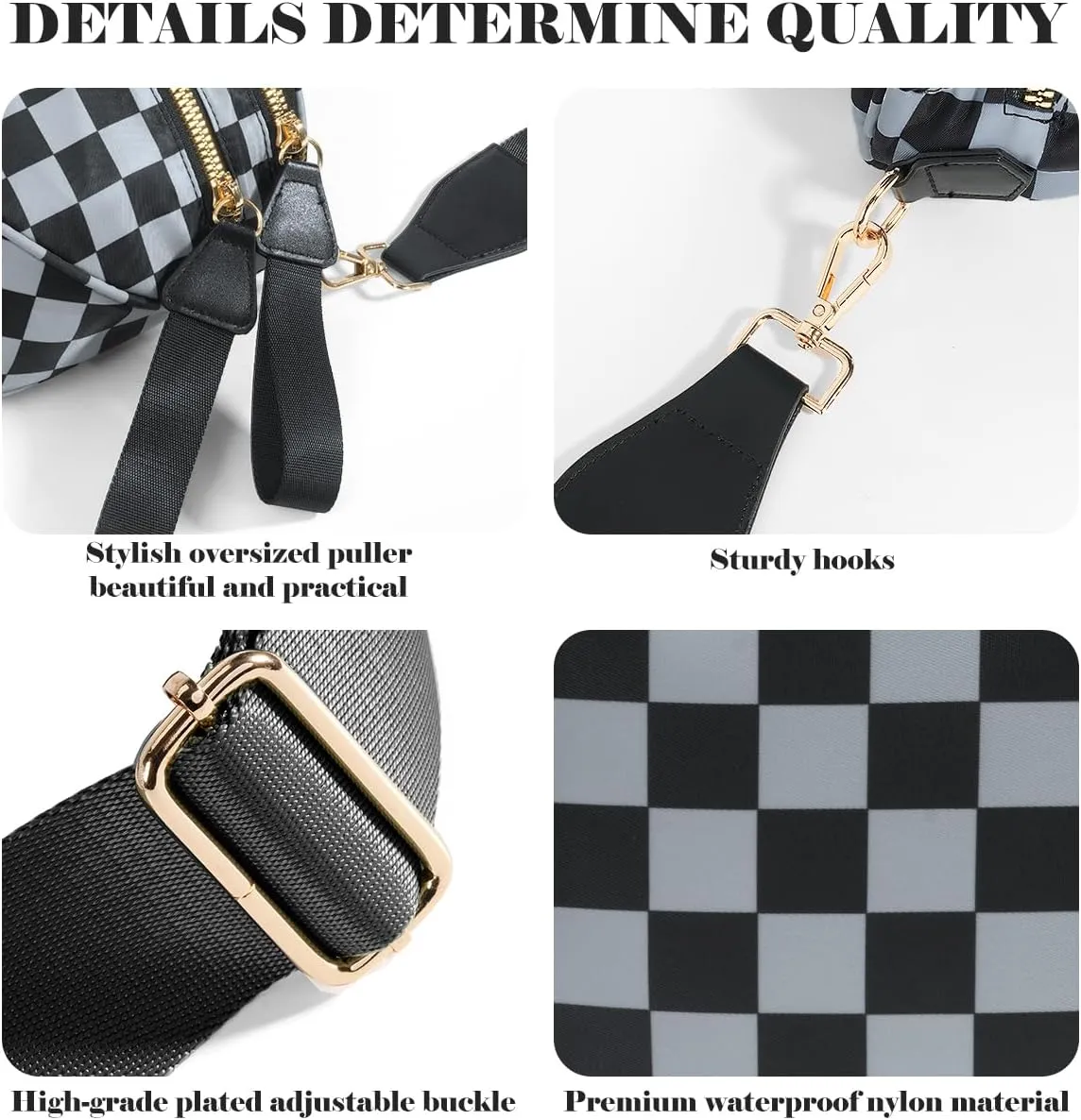 Black and White Checkered Crossbody Bag Bum Bag for Women,Spacious Checkered Purse Fanny Packs Belt Bag
