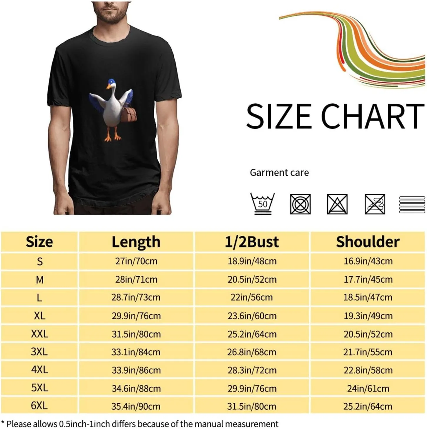 Black Big Goose Carrying a Crossbody Bag Prints Men's Short Sleeve t-Shirt Cotton Trendy Round Neck