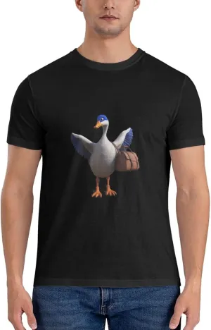 Black Big Goose Carrying a Crossbody Bag Prints Men's Short Sleeve t-Shirt Cotton Trendy Round Neck