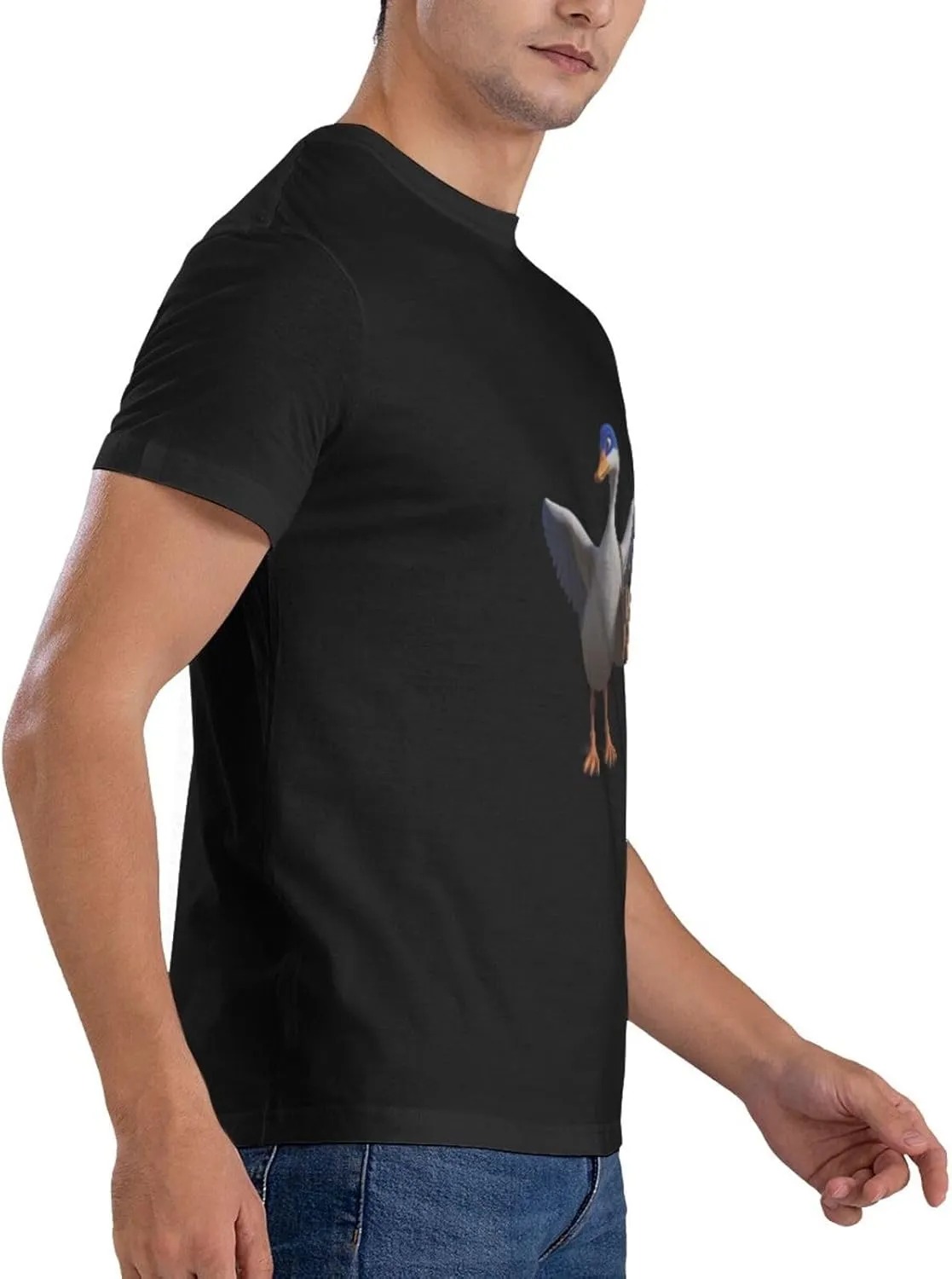 Black Big Goose Carrying a Crossbody Bag Prints Men's Short Sleeve t-Shirt Cotton Trendy Round Neck