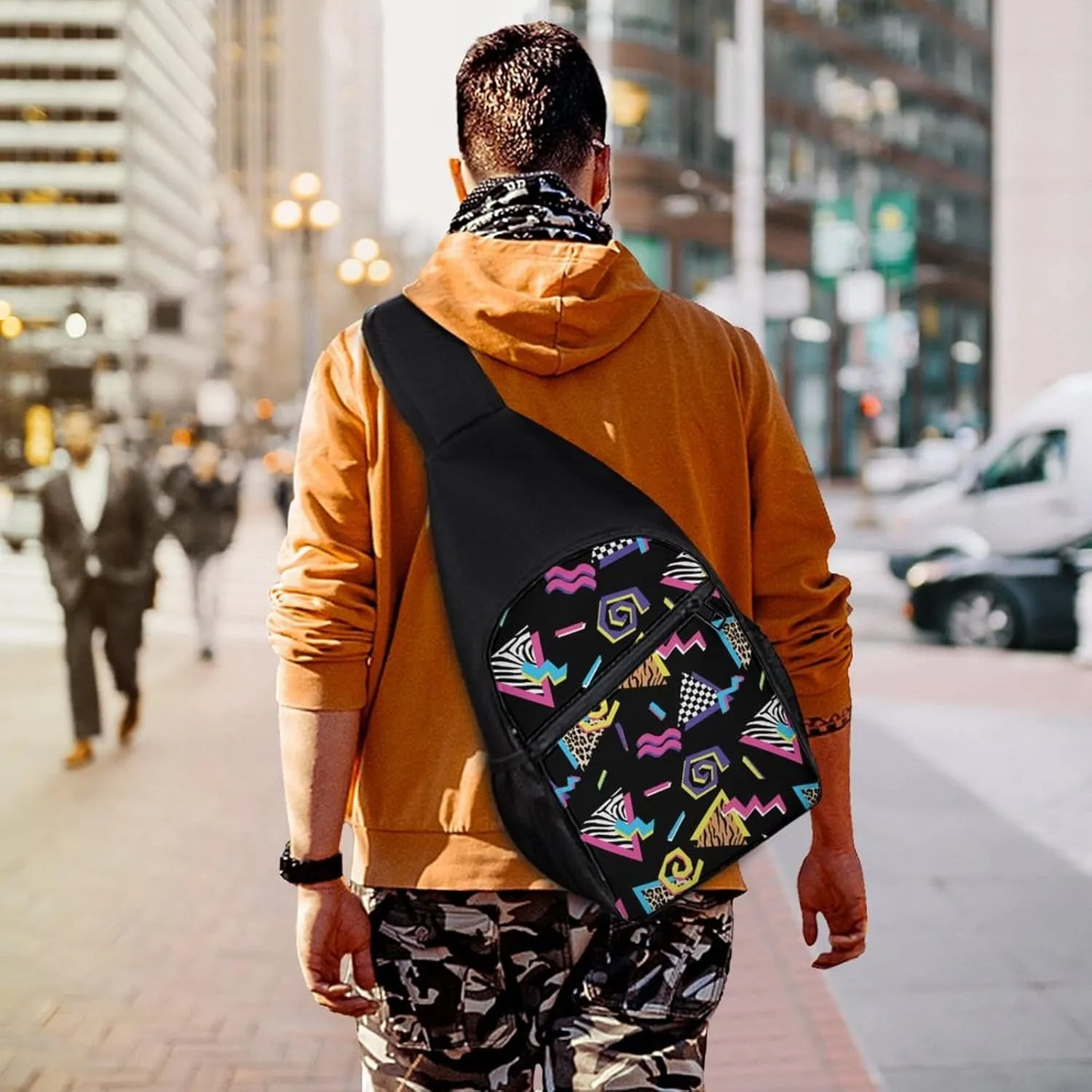 Black Complex Pattern Simple And Atmospheric Large Capacity Chest Bag