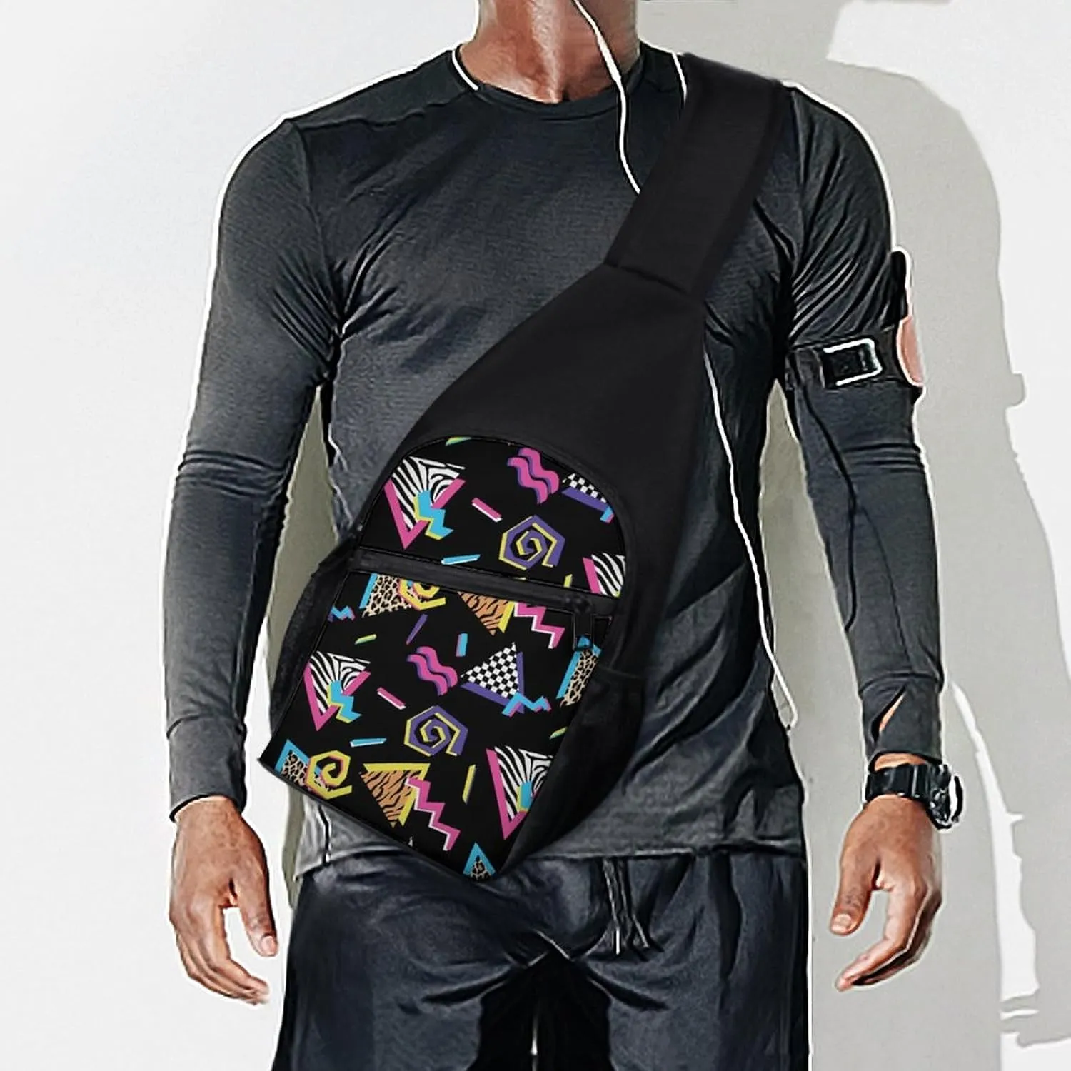 Black Complex Pattern Simple And Atmospheric Large Capacity Chest Bag