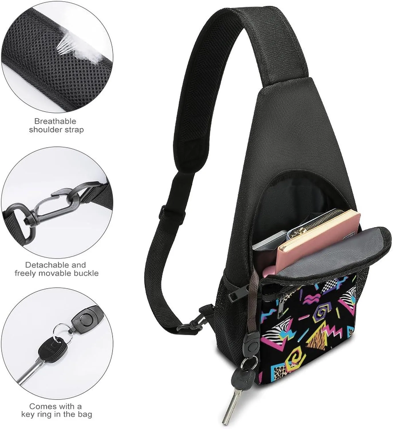 Black Complex Pattern Simple And Atmospheric Large Capacity Chest Bag