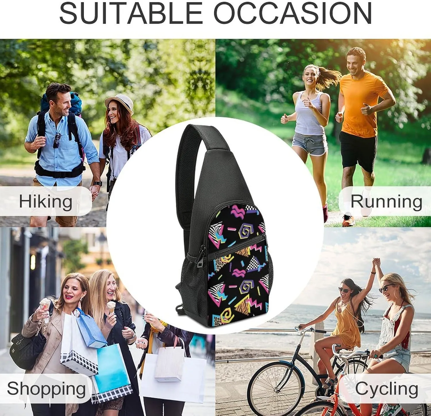 Black Complex Pattern Simple And Atmospheric Large Capacity Chest Bag