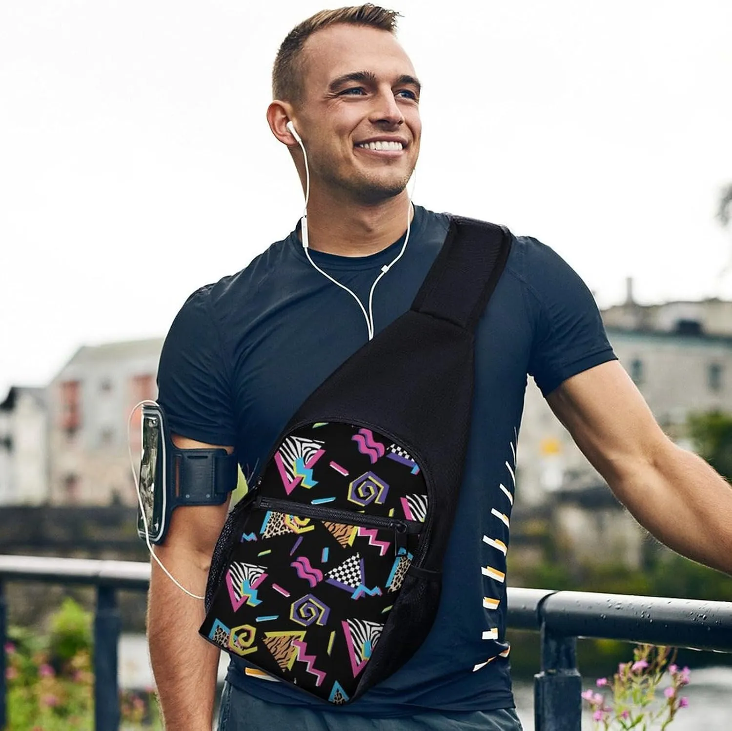Black Complex Pattern Simple And Atmospheric Large Capacity Chest Bag