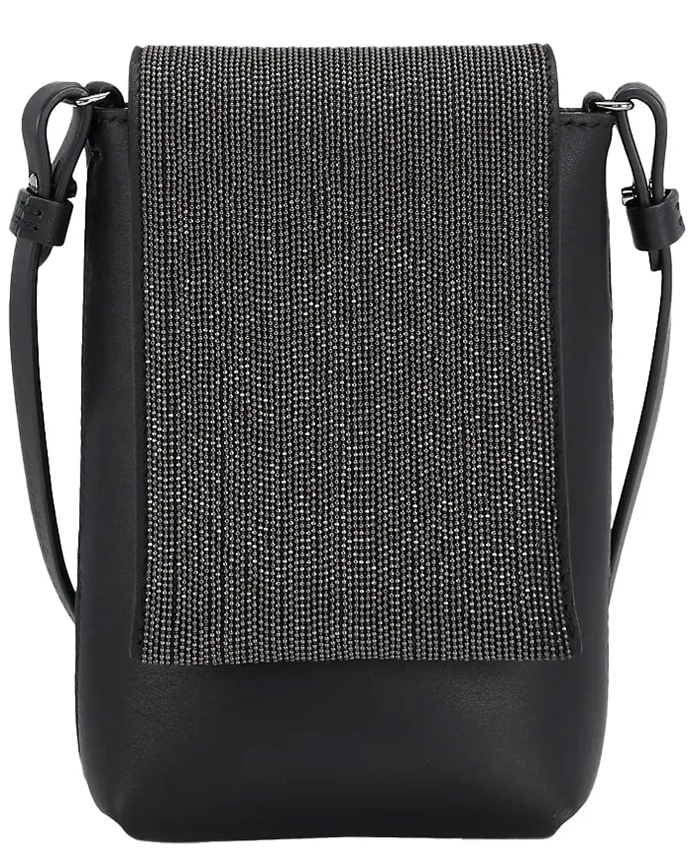 Black Leather Monili Front Flap Crossbody Bag