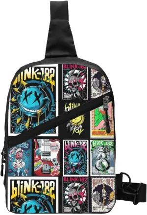 Blink Classic Rock 182 Crossbody Handbag Chest Bag Sling Backpack Adjustable Shoulder Bag Hiking Daypack Convenient Chest Package Foldable Multipurpose Bag for Biking, Black
