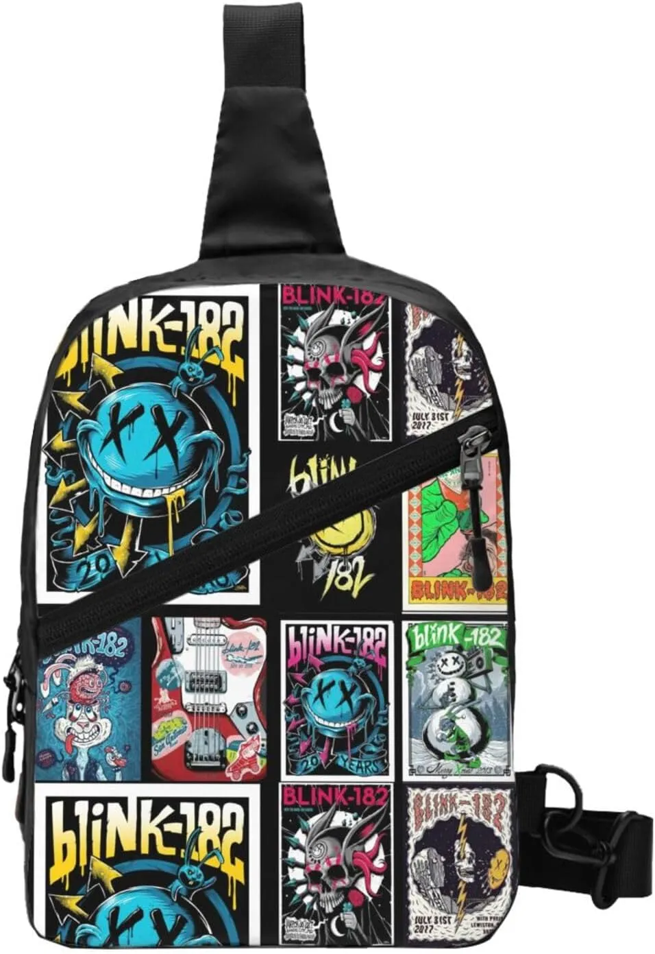 Blink Classic Rock 182 Crossbody Handbag Chest Bag Sling Backpack Adjustable Shoulder Bag Hiking Daypack Convenient Chest Package Foldable Multipurpose Bag for Biking, Black