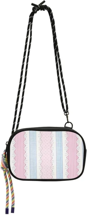 Blue and Pink Cute Lace Stripes Small Black Crossbody Purse Women Trendy with Credit Card Slots Shoulder Bag Walk dog bolso de mano para mujer