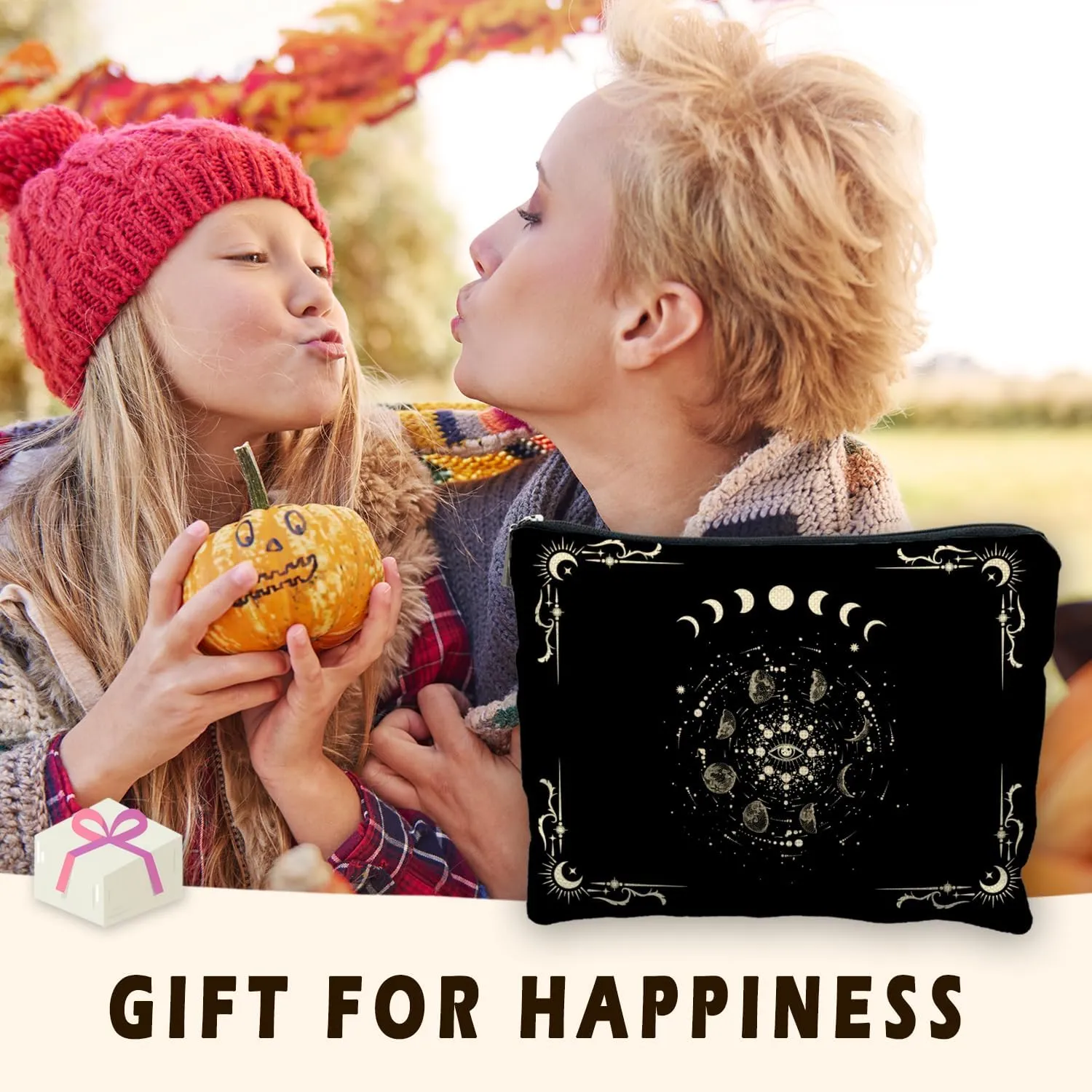 Boho Celestial Moon Phase Makeup Bag - Witchy, Halloweencosmetic Bag