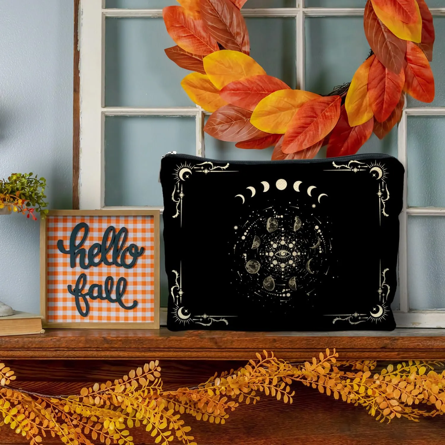 Boho Celestial Moon Phase Makeup Bag - Witchy, Halloweencosmetic Bag