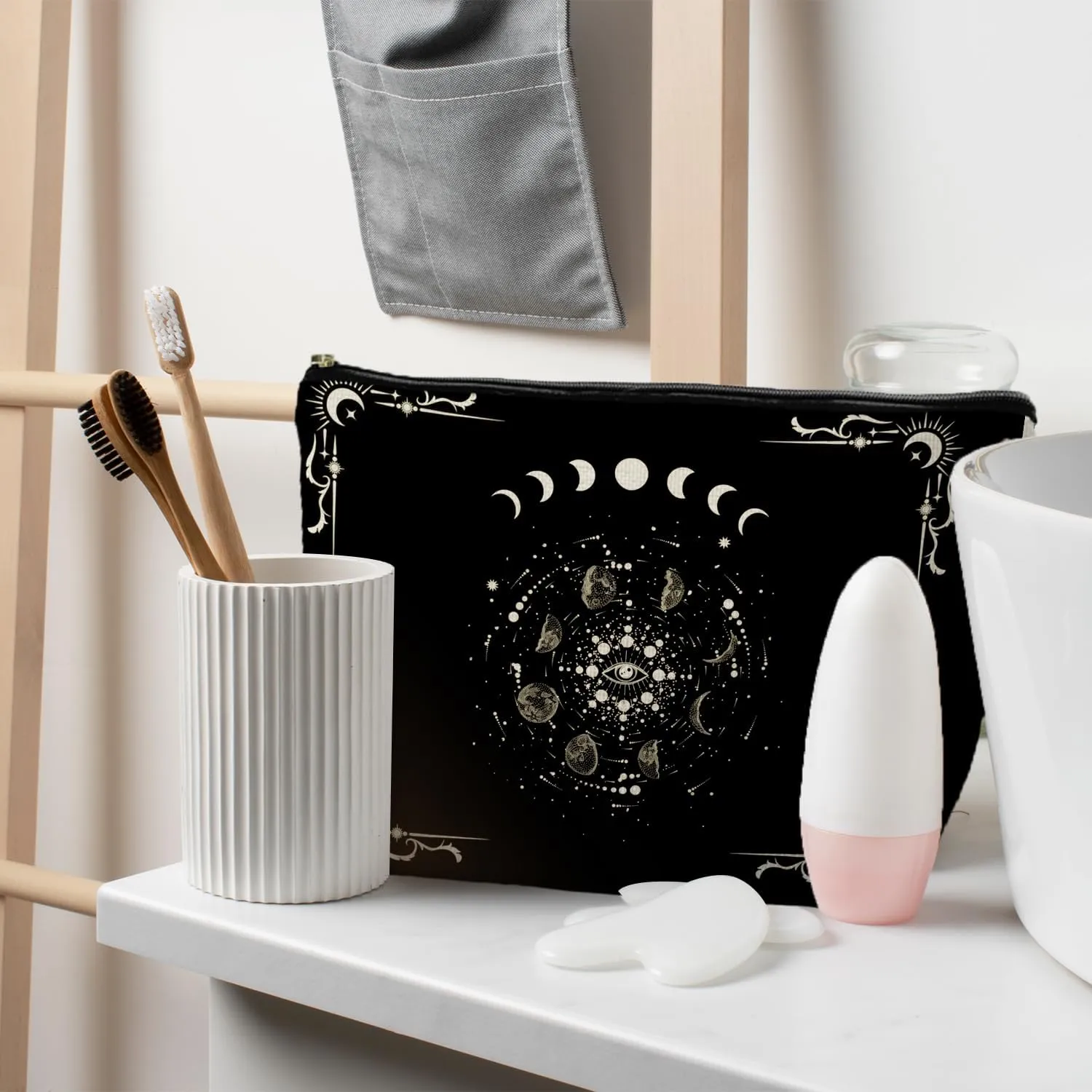 Boho Celestial Moon Phase Makeup Bag - Witchy, Halloweencosmetic Bag