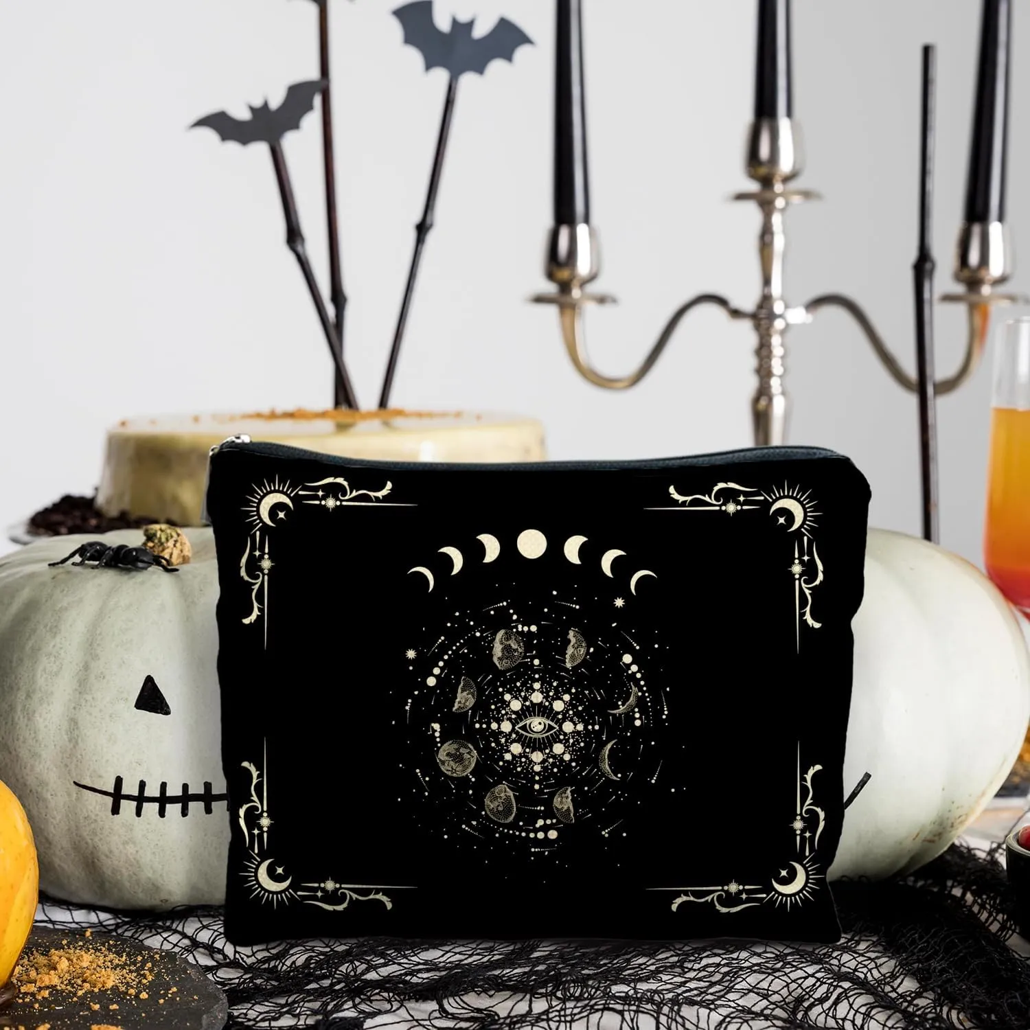 Boho Celestial Moon Phase Makeup Bag - Witchy, Halloweencosmetic Bag