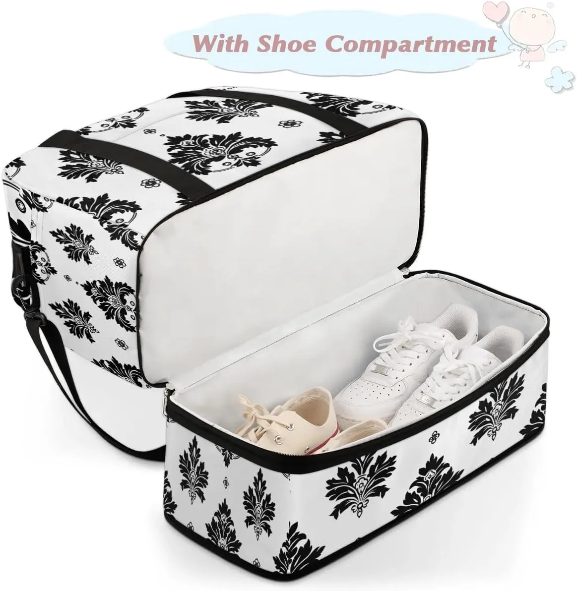 Boho Retro Patterns Floral Travel Duffle Bag, Collapsible Travel Bag Sports Gym Bag With Shoes Compartment Weekender Bag Overnight Bag For Women Men