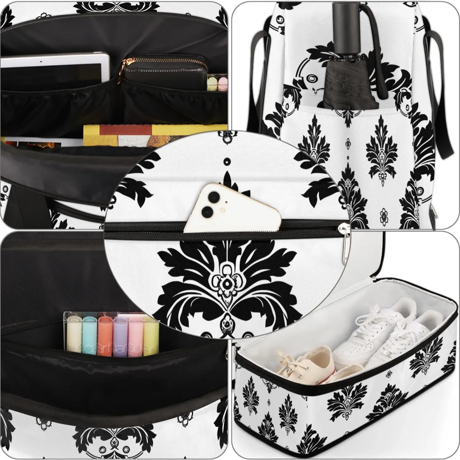 Boho Retro Patterns Floral Travel Duffle Bag, Collapsible Travel Bag Sports Gym Bag With Shoes Compartment Weekender Bag Overnight Bag For Women Men