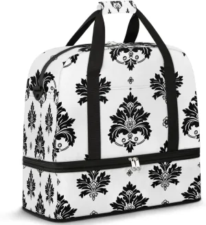 Boho Retro Patterns Floral Travel Duffle Bag, Collapsible Travel Bag Sports Gym Bag With Shoes Compartment Weekender Bag Overnight Bag For Women Men