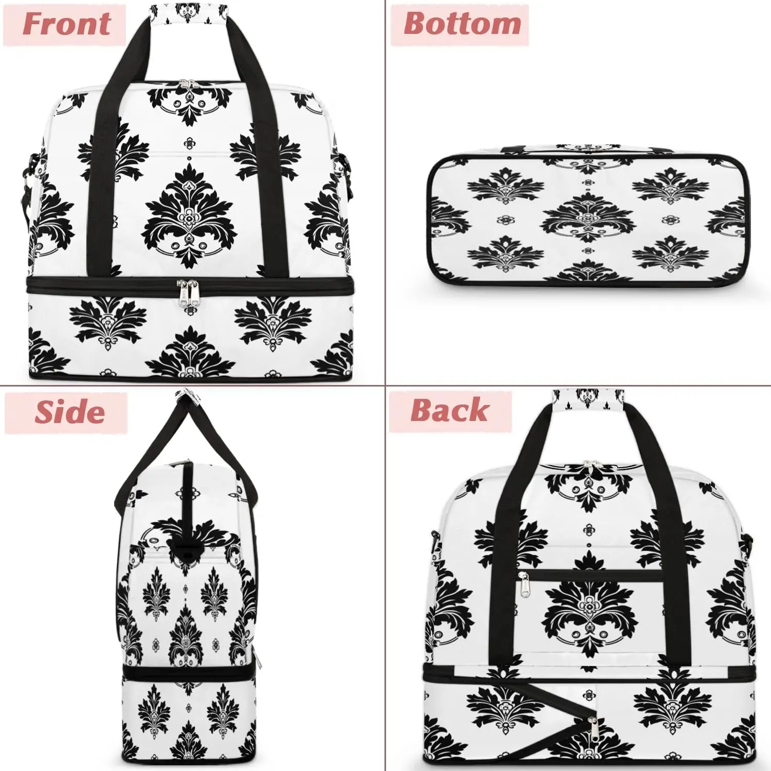 Boho Retro Patterns Floral Travel Duffle Bag, Collapsible Travel Bag Sports Gym Bag With Shoes Compartment Weekender Bag Overnight Bag For Women Men
