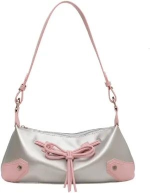 Bow Tie Trendy Shoulder Bag PU Leather Shoulder Purse Contrast Color Underarm Bag Shopping Dating Bag for Women an