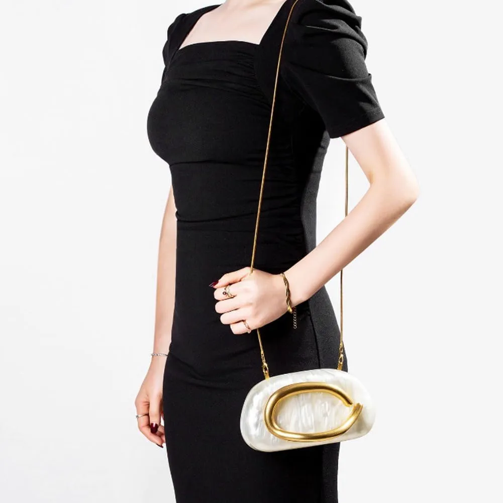 Box Clutch Purses For Women Shell Shape PU Leather Evening Handbag Gold Metal Handle Clutch Bag With Chain