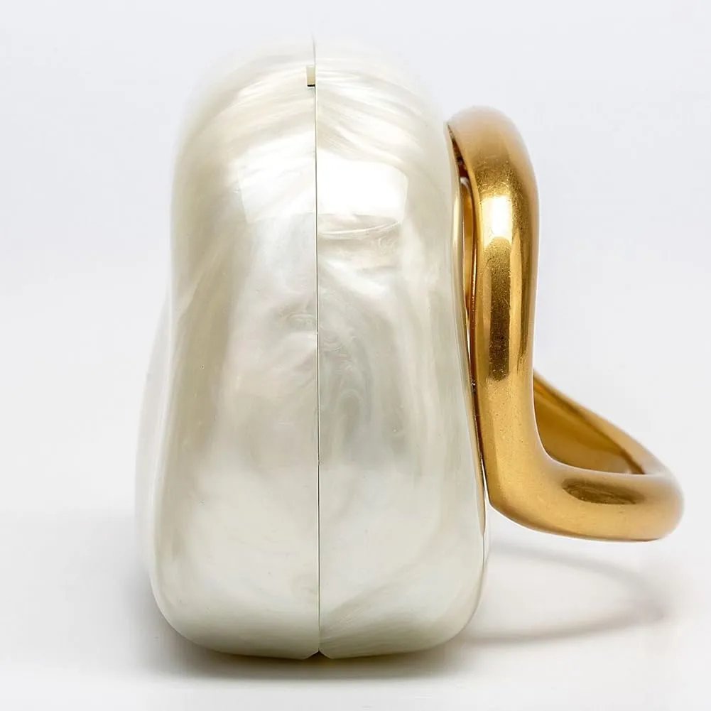 Box Clutch Purses For Women Shell Shape PU Leather Evening Handbag Gold Metal Handle Clutch Bag With Chain