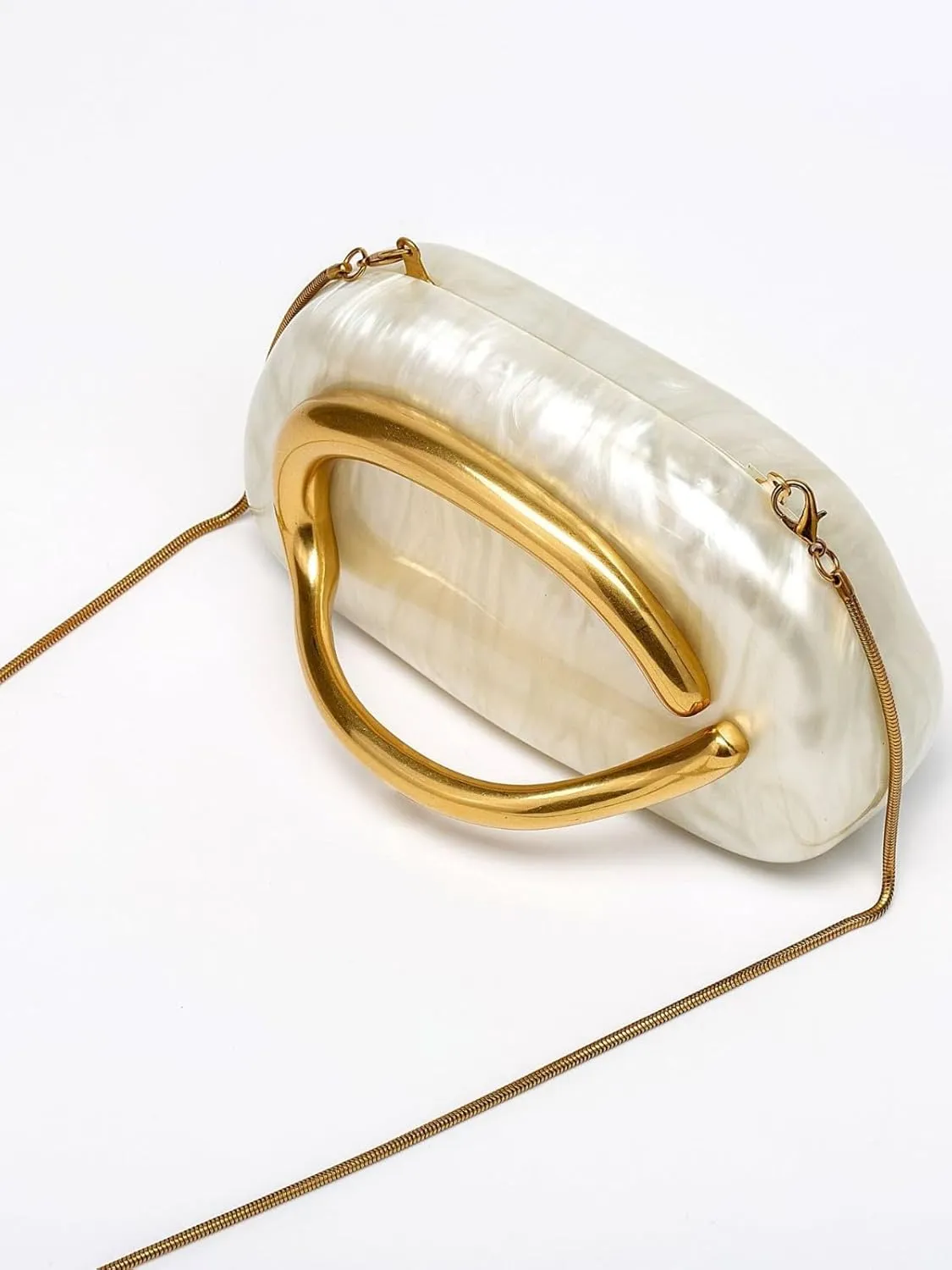 Box Clutch Purses For Women Shell Shape PU Leather Evening Handbag Gold Metal Handle Clutch Bag With Chain