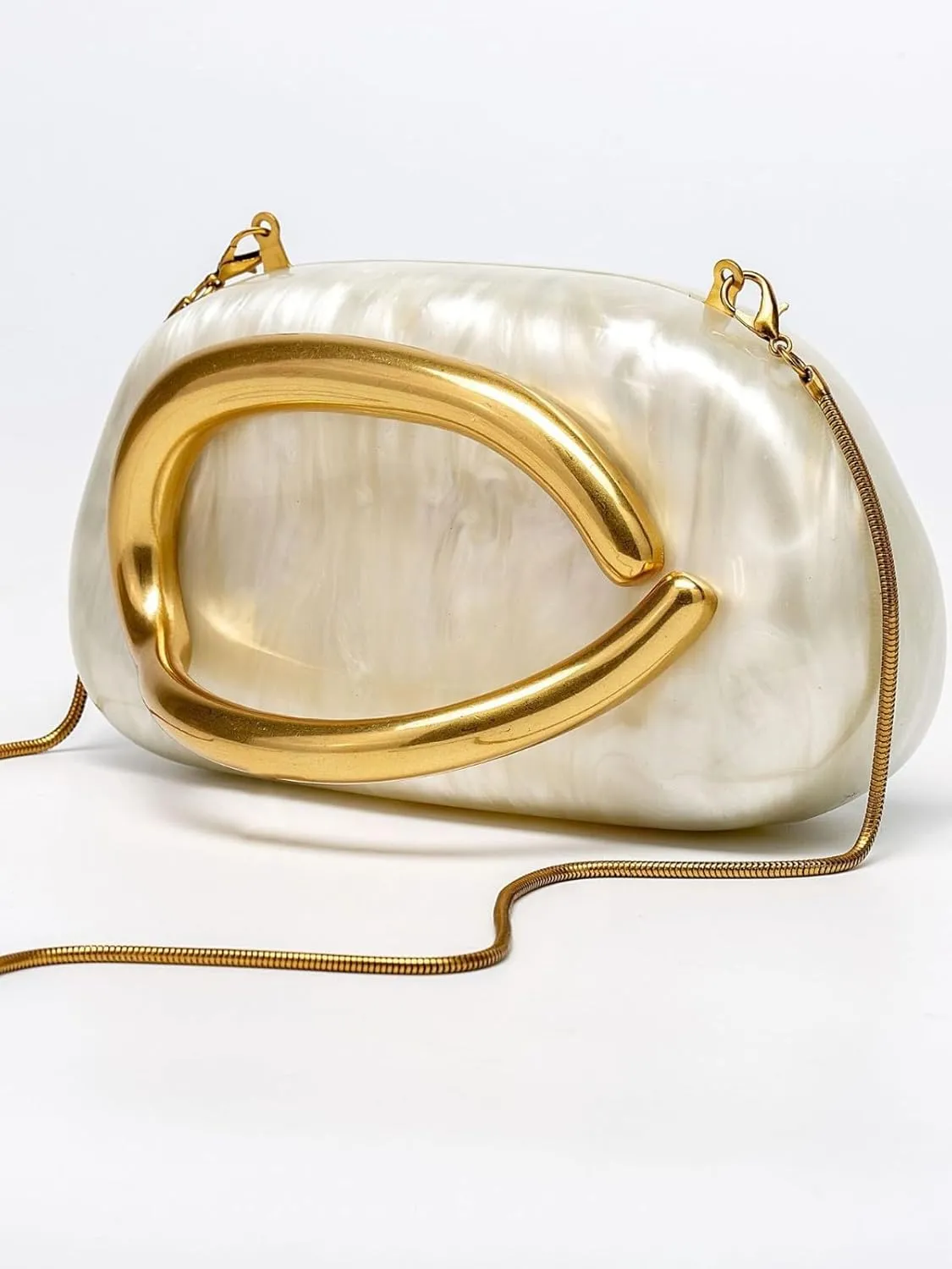 Box Clutch Purses For Women Shell Shape PU Leather Evening Handbag Gold Metal Handle Clutch Bag With Chain