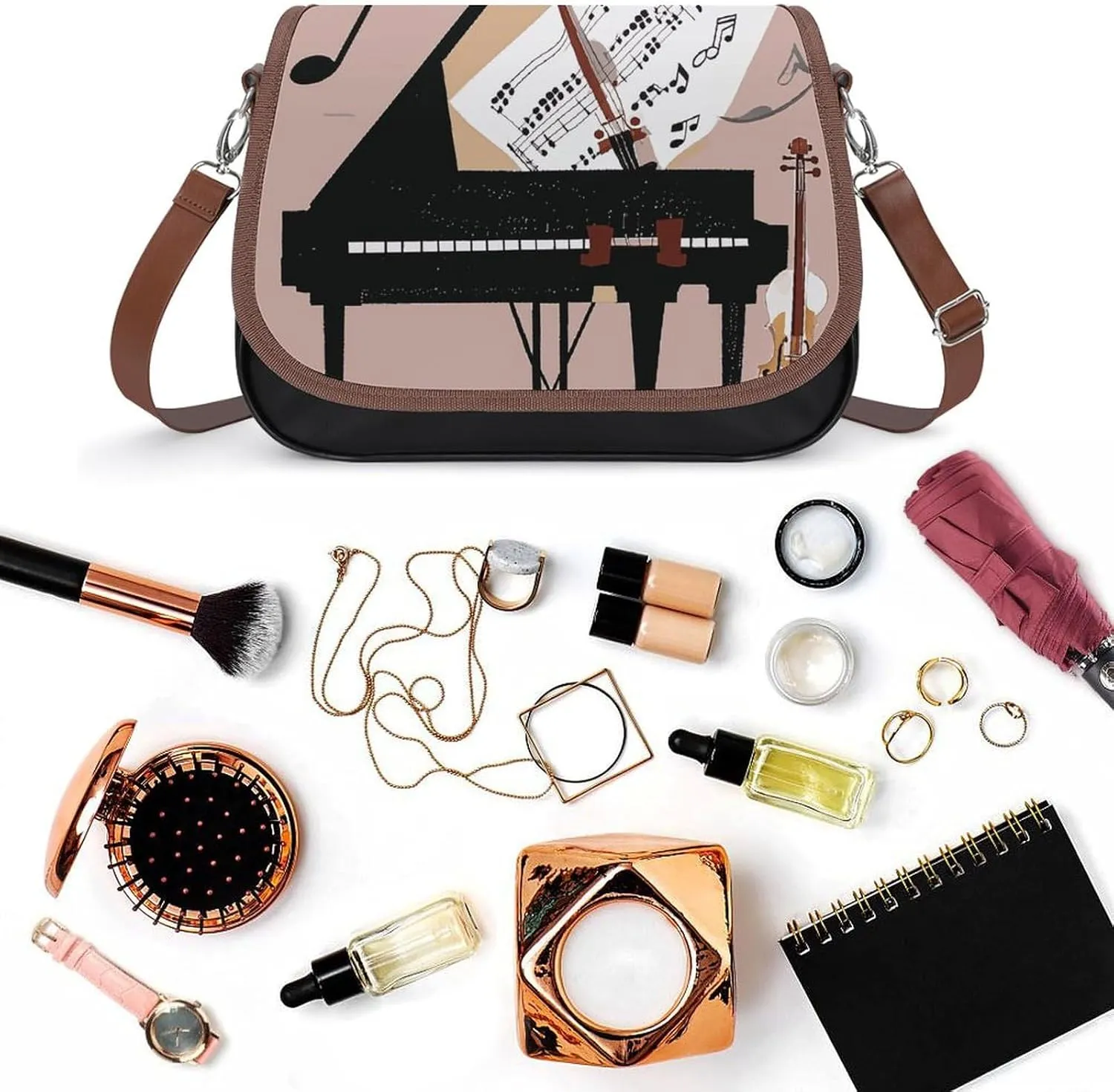 Brown Ginkgo Leaves Crossbody Bags for Women Travel Shoulder Bag Small Leather Cross Body Handbags