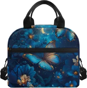 Butterfly Lunch Bag for Women Insulated Lunch Box Flowers Reusable Leakproof Cooler Tote Portable Crossbody Lunchbag with Adjustable Shoulder Strap