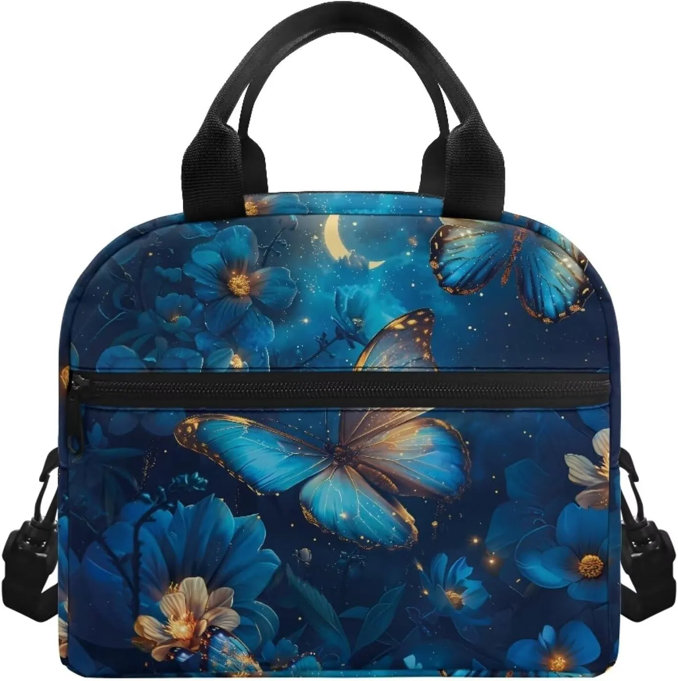 Butterfly Lunch Bag for Women Insulated Lunch Box Flowers Reusable Leakproof Cooler Tote Portable Crossbody Lunchbag with Adjustable Shoulder Strap