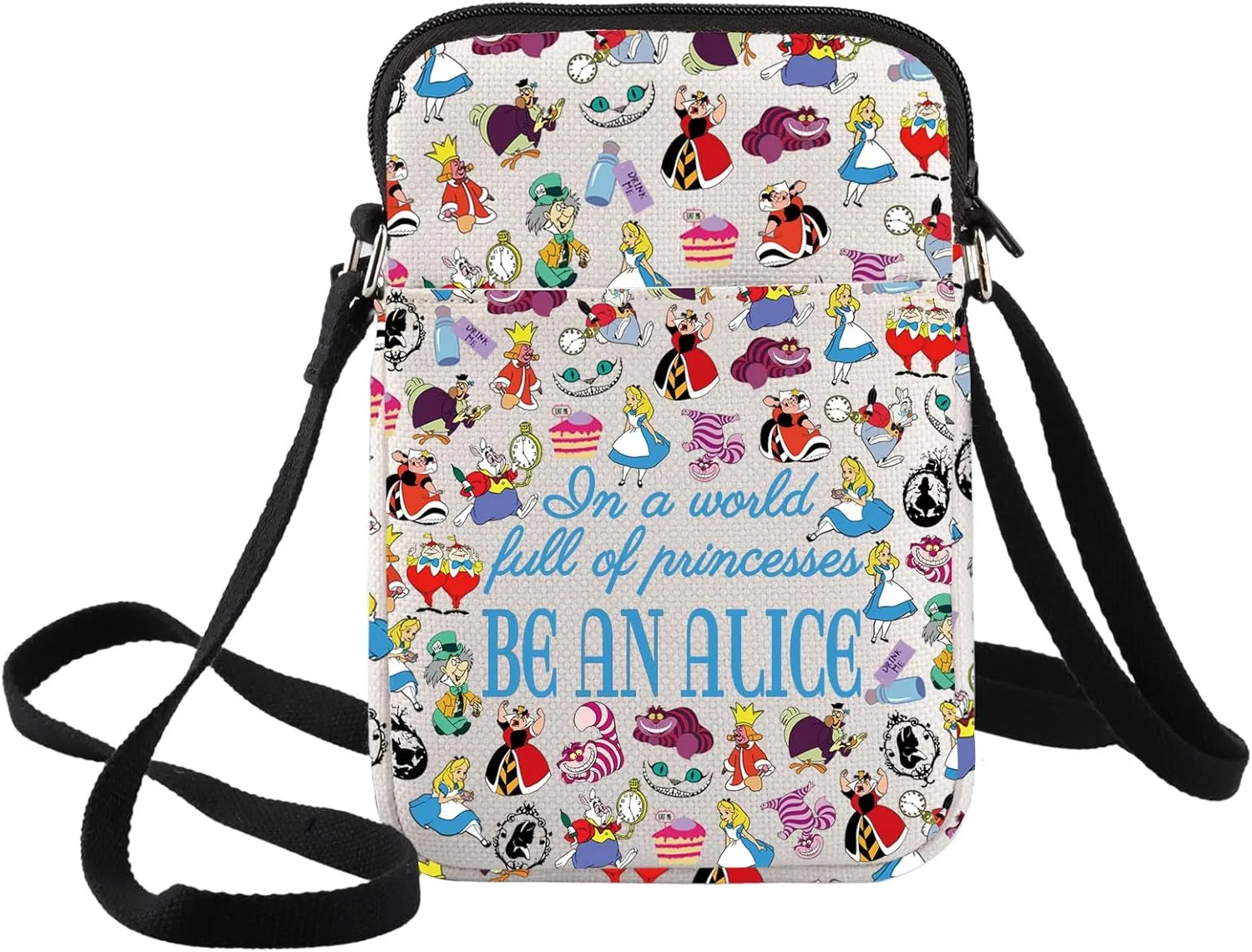 BWWKTOP Alice Cartoon Crossbody Bag Mad Hatter & March Hare Gift White Rabbit Shoulder Bag