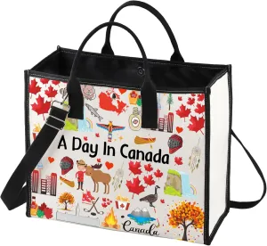BWWKTOP Canada Travel Tote Bag Canada Crossbody Shoulder Bag For Traveler A Day In Canada Trip Souvenir Handbag