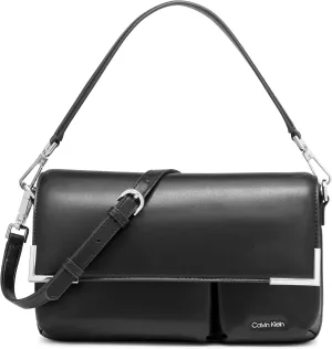 Calvin Klein Mica Organizational Flap Demi Shoulder Bag & Crossbody, Black/Silver Puffy, One Size