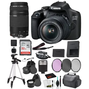 Canon EOS 2000D (REBEL T7) DSLR Camera 18-55MM IS ii and EF 73-300mm Lens Bundle �SanDisk 32gb   MORE - International
