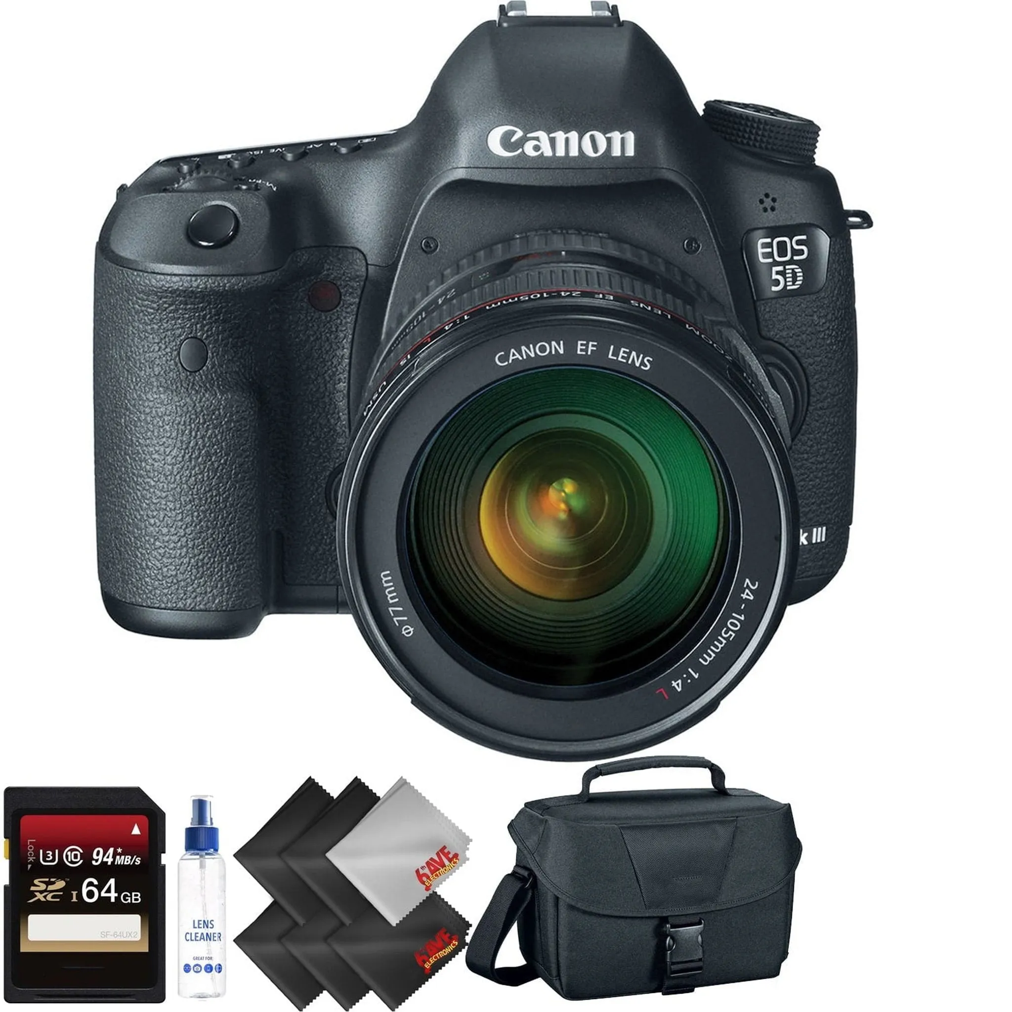 Canon EOS 5D Mark III DSLR Camera with 24-105mm Lens   64GB Memory Card   2 Year Accidental Warranty Bundle