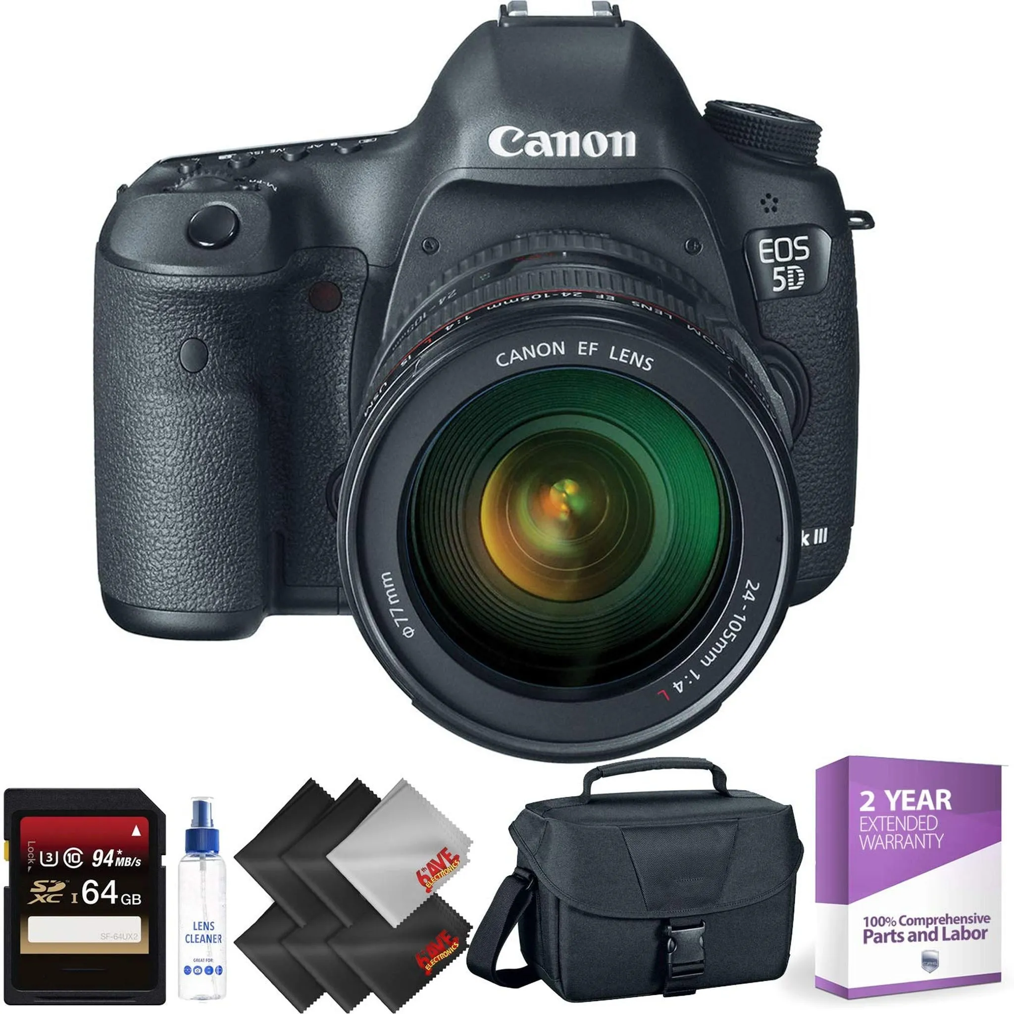 Canon EOS 5D Mark III DSLR Camera with 24-105mm Lens   64GB Memory Card   2 Year Accidental Warranty Bundle