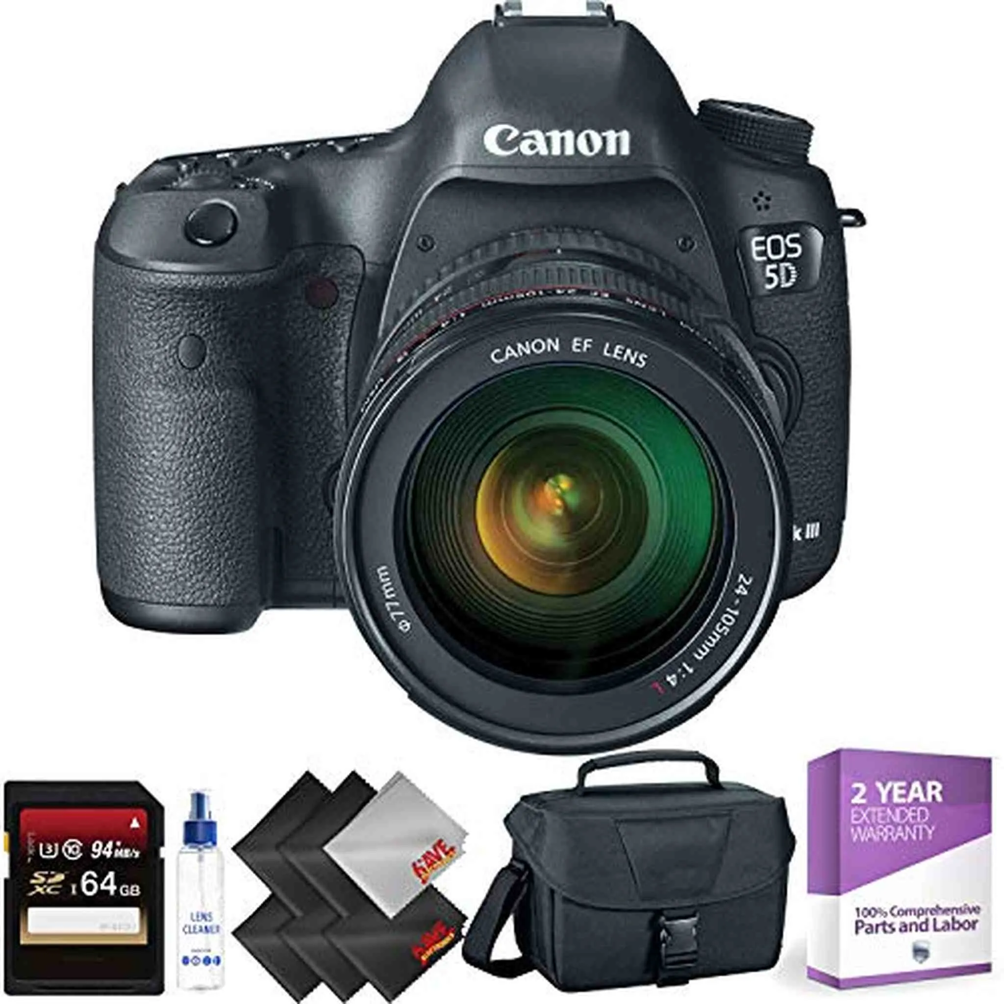 Canon EOS 5D Mark III DSLR Camera with 24-105mm Lens   64GB Memory Card   2 Year Accidental Warranty Bundle