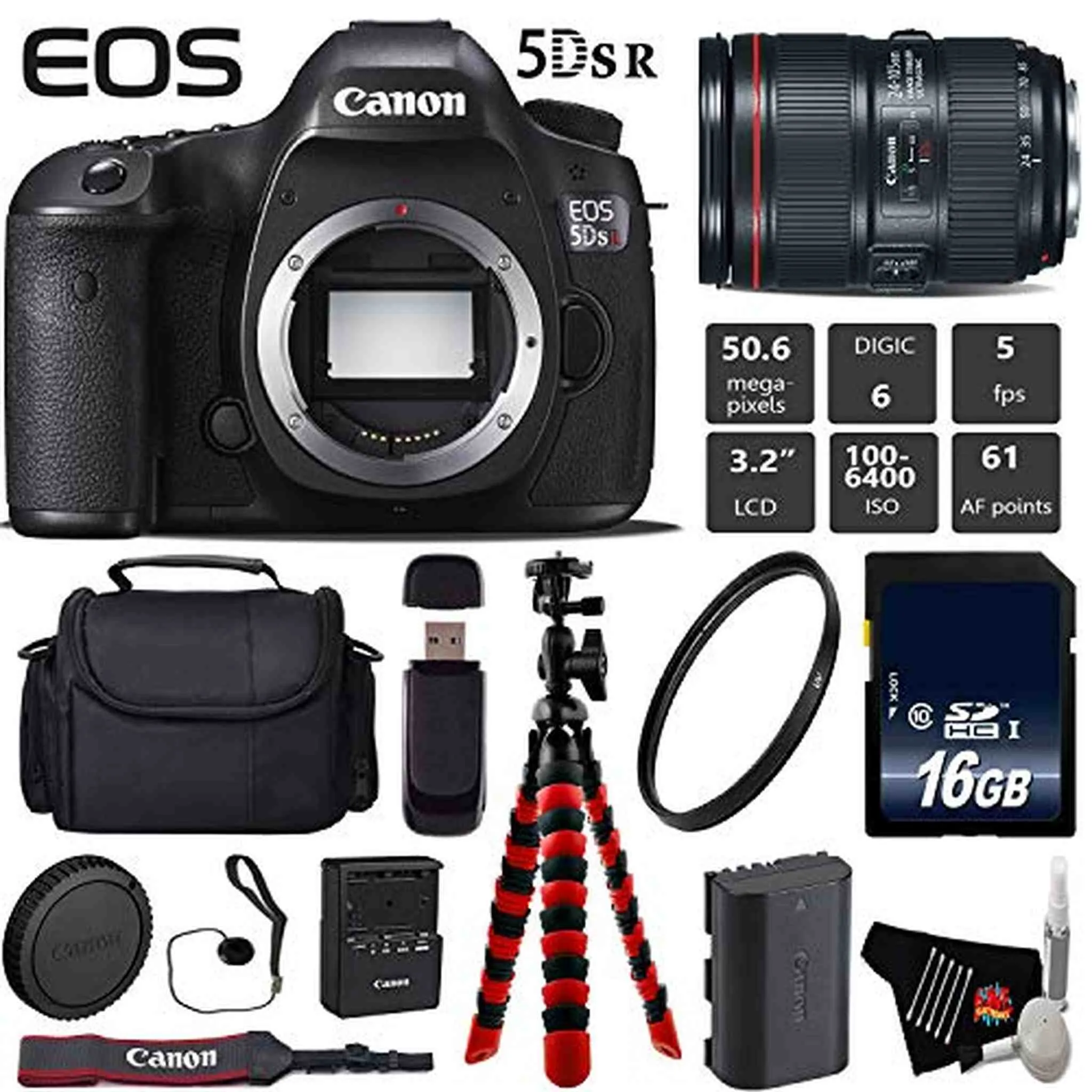 Canon EOS 5DS R DSLR Camera with 24-105mm f/4L II Lens   Wireless Remote   UV Protection Filter   Case   Wrist Strap   T