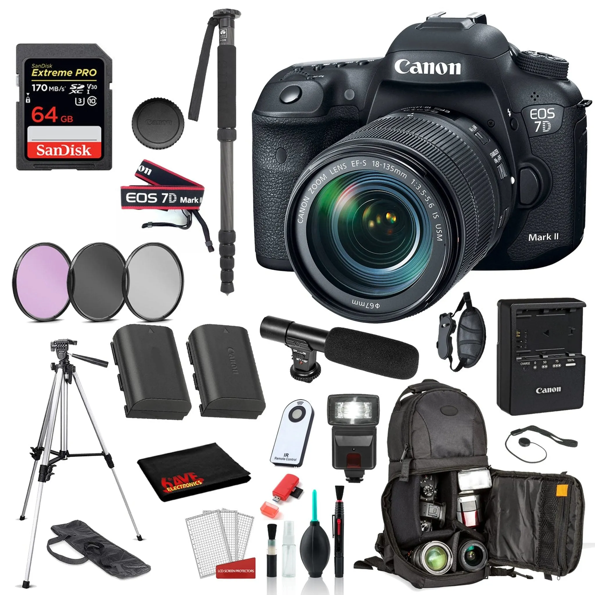 Canon EOS 7D Mark II DSLR Camera with 18-135mm f/3.5-5.6 IS USM Lens Bundle �SanDisk Extreme Pro 64gb SD    MORE