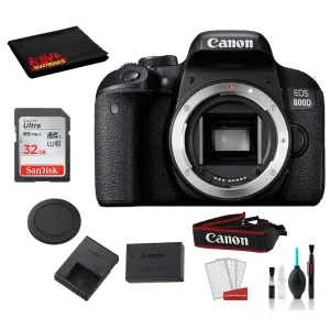 Canon EOS 800D (Rebel T7i) Body Only Kit Bundle  SanDisk 32gb SD Card   Deluxe DSLR Cleaning Kit   MORE - International