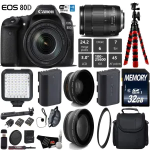 Canon EOS 80D DSLR Camera with 18-135mm is STM Lens   LED   UV FLD CPL Filter Kit   Wide Angle & Telephoto Lens   Camera Starter Bundle